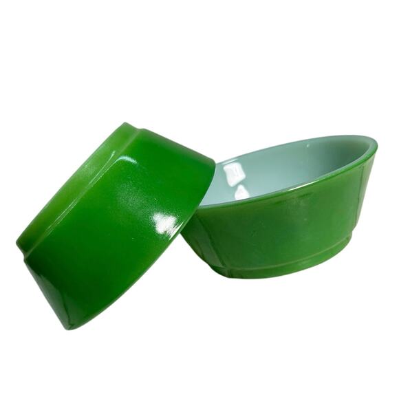FireKing Emerald Green Dessert or Cereal Bowls, VTG 60s Set of 2 Anchor Hocking - Picture 1 of 8